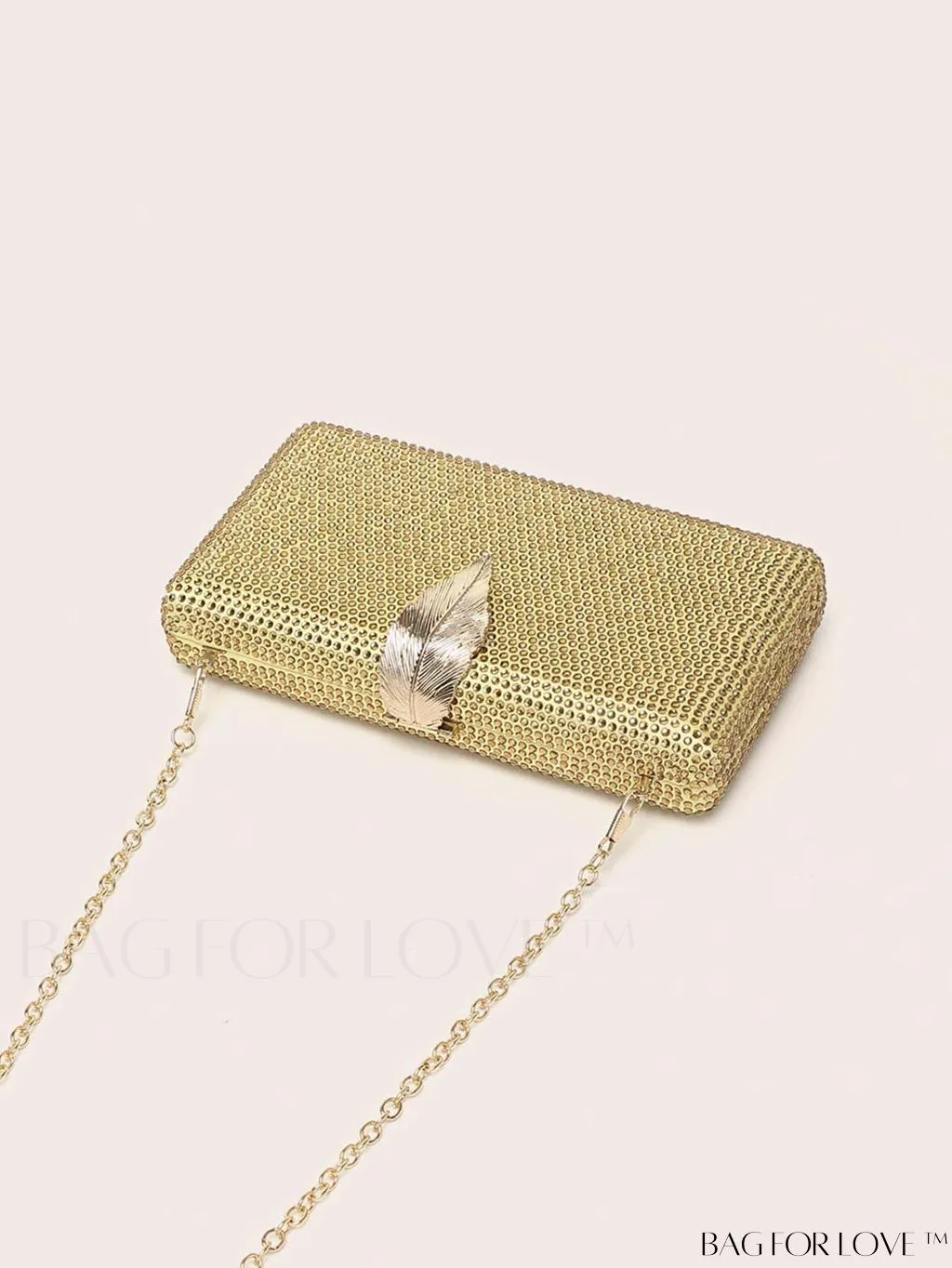 BagForLove - Compact Evening Bag with Rhinestone Square & Leaf Embellishments