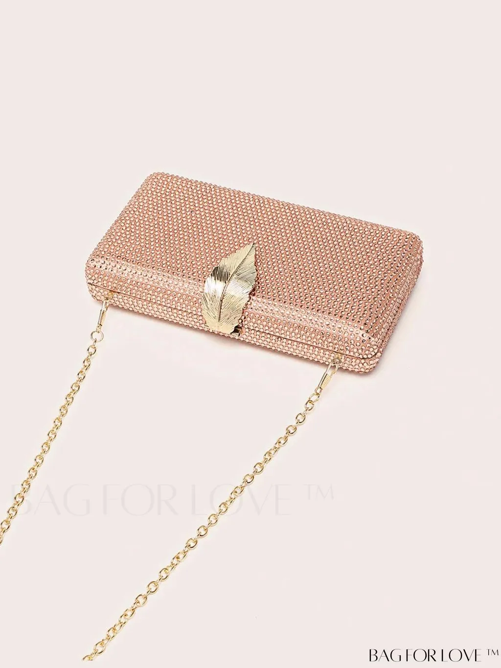BagForLove - Compact Evening Bag with Rhinestone Square & Leaf Embellishments
