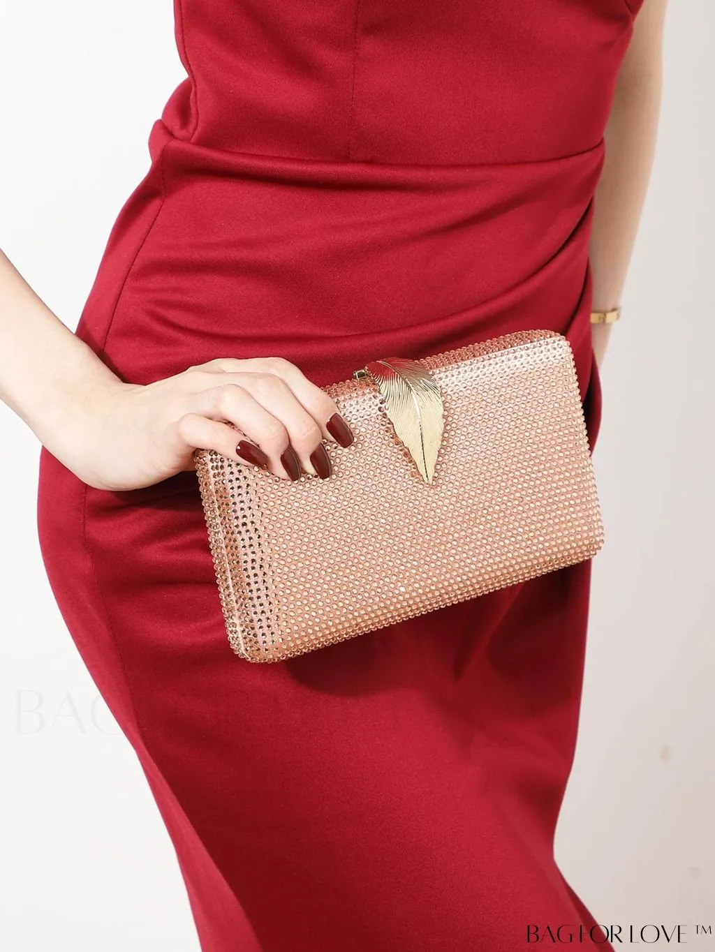 BagForLove - Compact Evening Bag with Rhinestone Square & Leaf Embellishments
