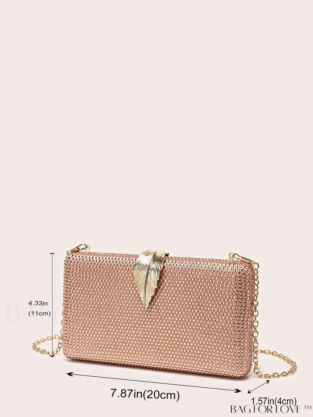 BagForLove - Compact Evening Bag with Rhinestone Square & Leaf Embellishments