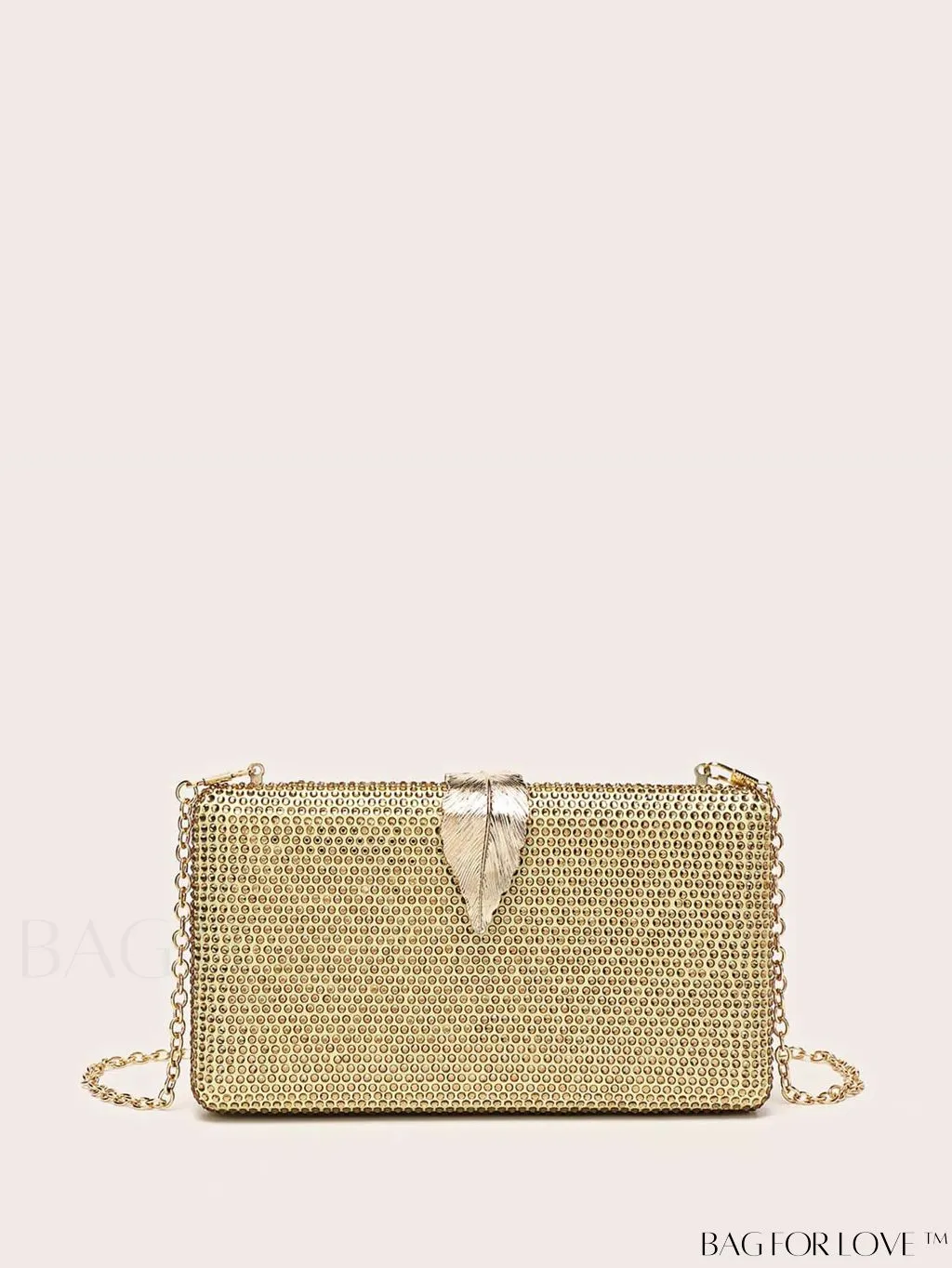BagForLove - Compact Evening Bag with Rhinestone Square & Leaf Embellishments