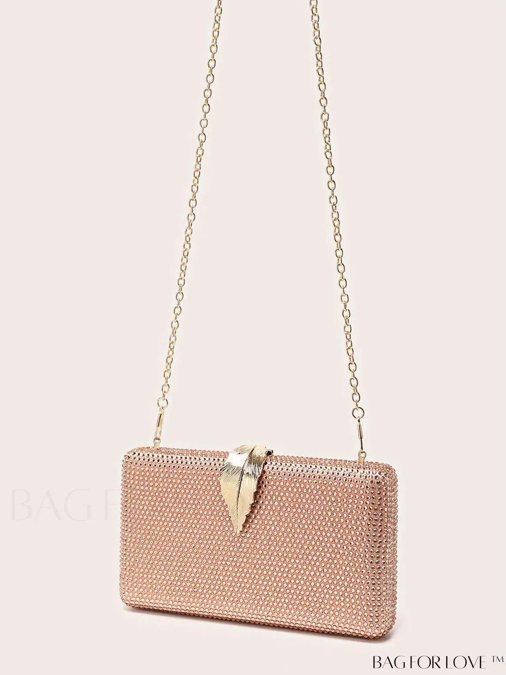 BagForLove - Compact Evening Bag with Rhinestone Square & Leaf Embellishments