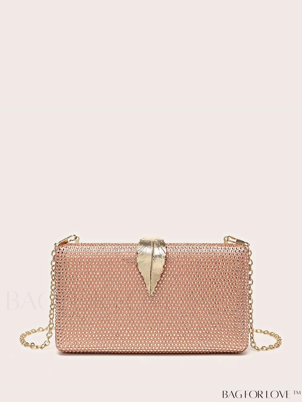 BagForLove - Compact Evening Bag with Rhinestone Square & Leaf Embellishments