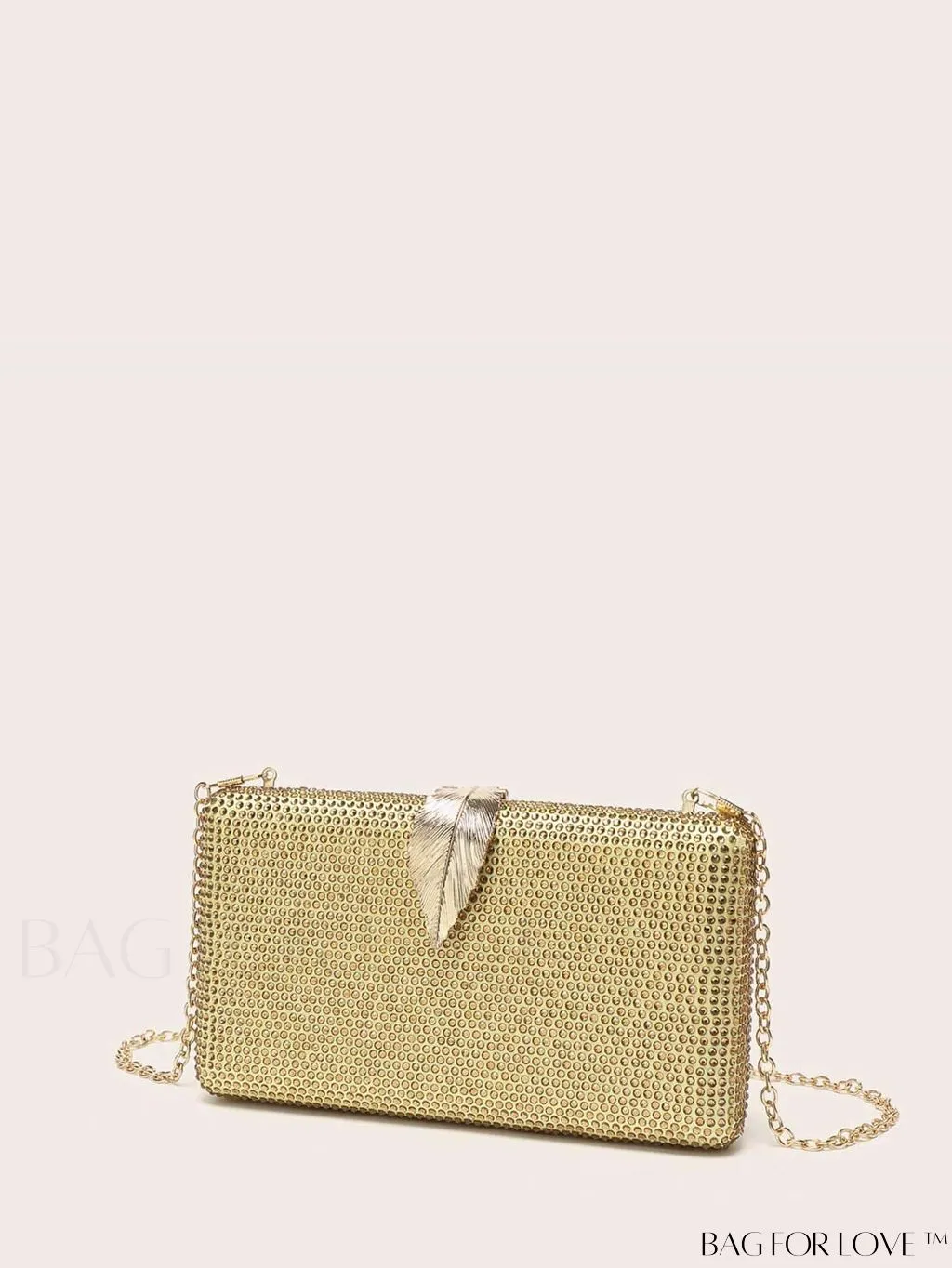 BagForLove - Compact Evening Bag with Rhinestone Square & Leaf Embellishments