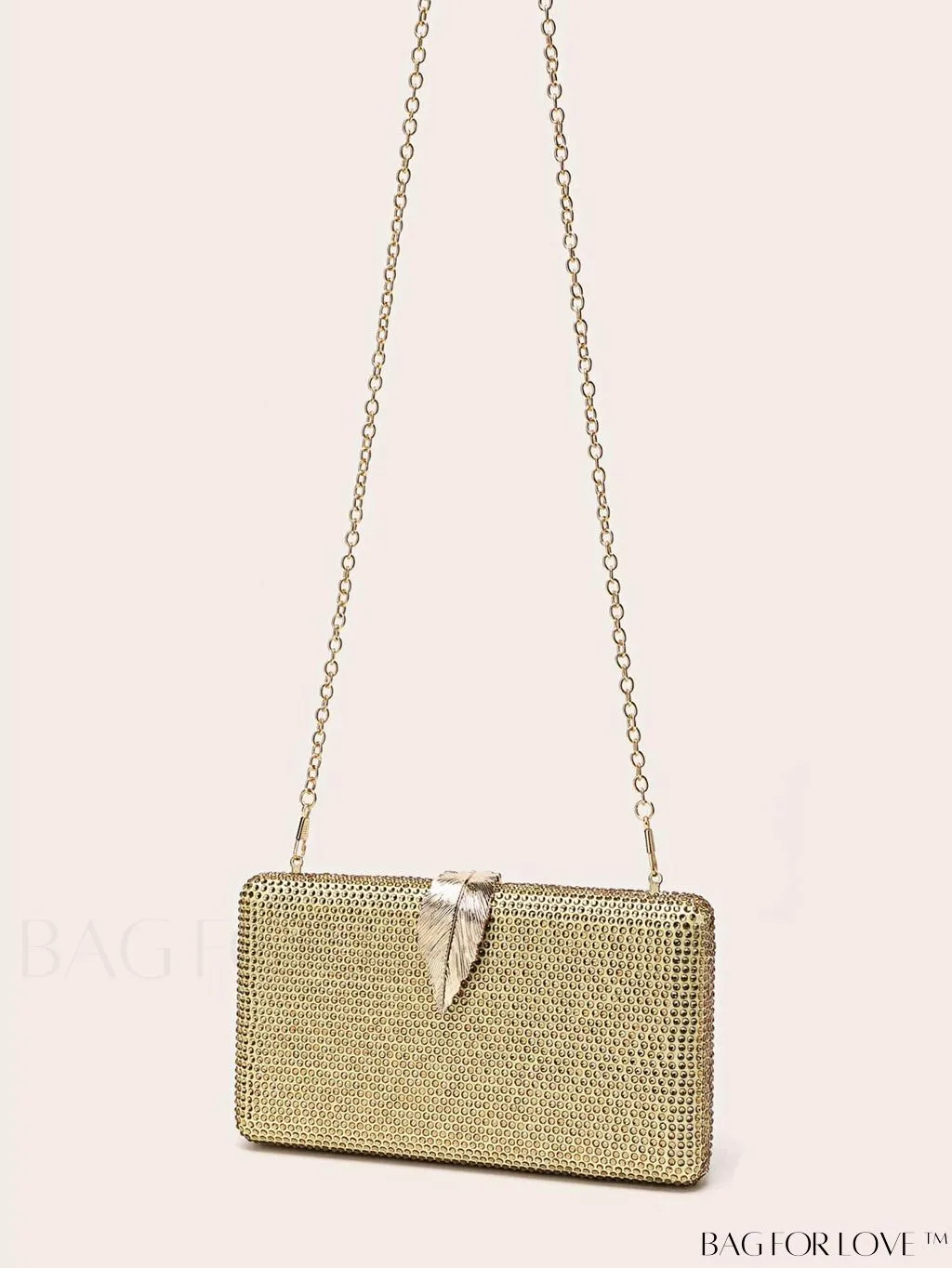 BagForLove - Compact Evening Bag with Rhinestone Square & Leaf Embellishments