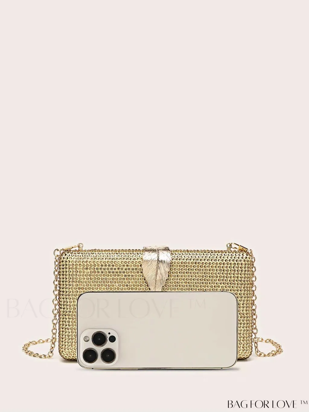 BagForLove - Compact Evening Bag with Rhinestone Square & Leaf Embellishments
