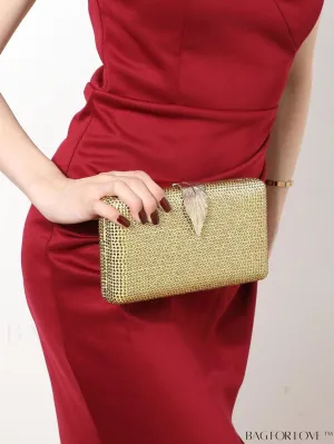 BagForLove - Compact Evening Bag with Rhinestone Square & Leaf Embellishments