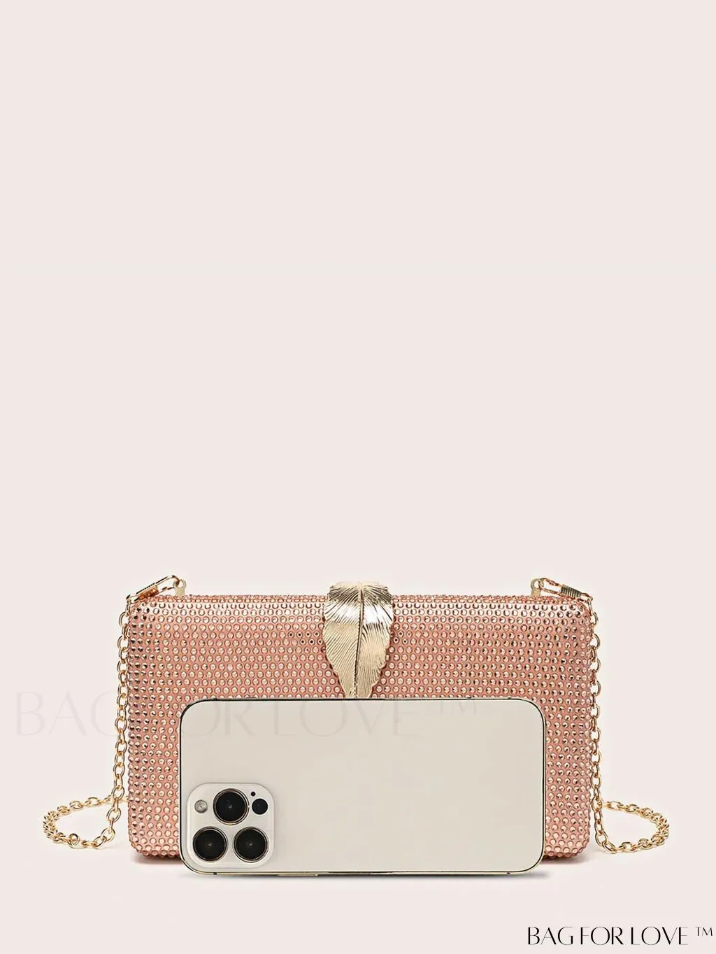 BagForLove - Compact Evening Bag with Rhinestone Square & Leaf Embellishments