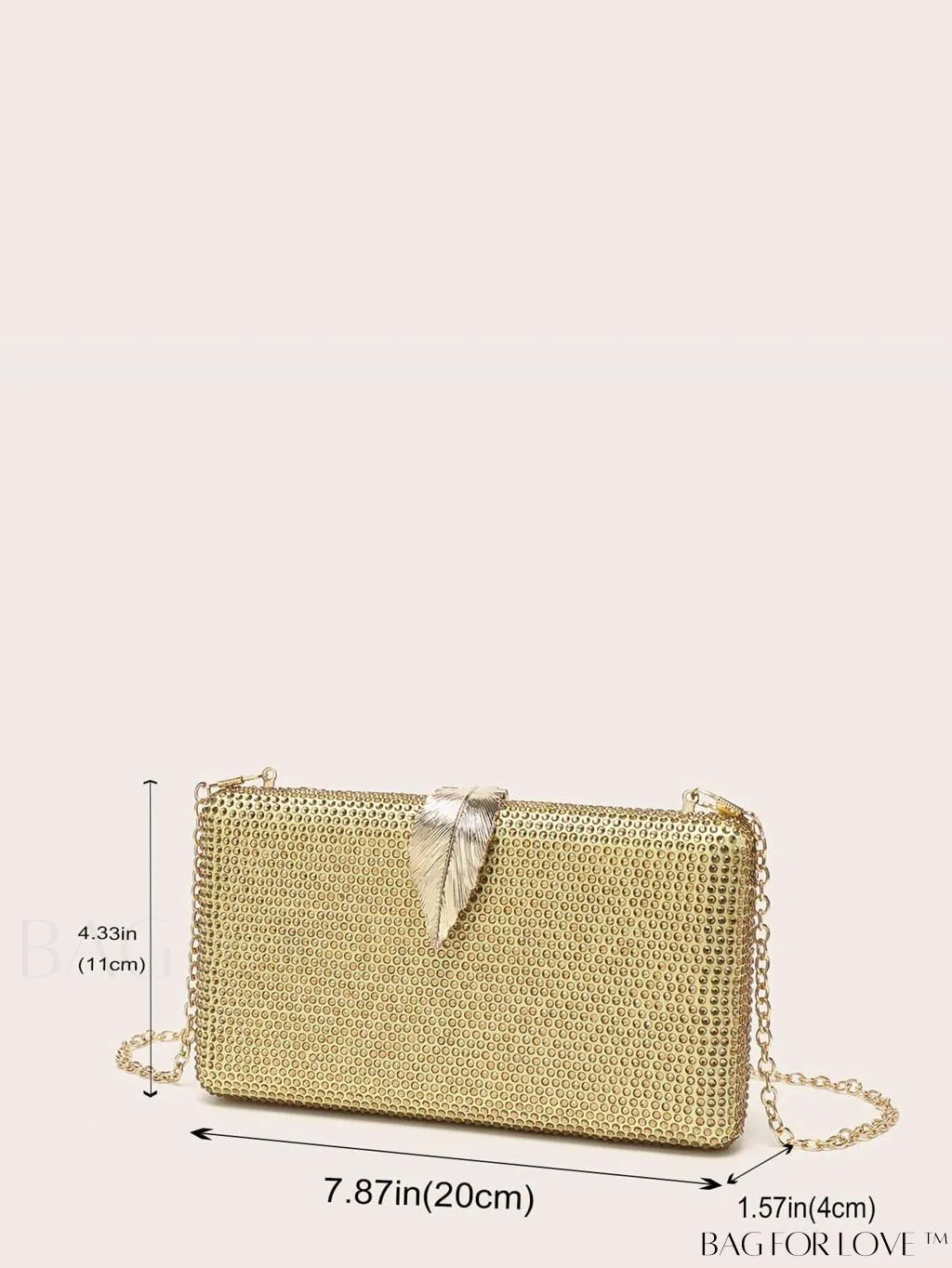 BagForLove - Compact Evening Bag with Rhinestone Square & Leaf Embellishments