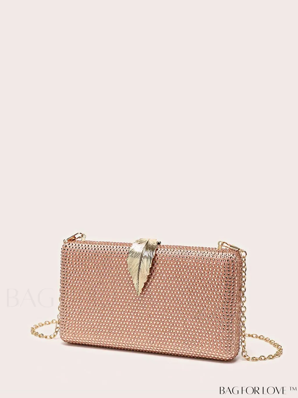 BagForLove - Compact Evening Bag with Rhinestone Square & Leaf Embellishments