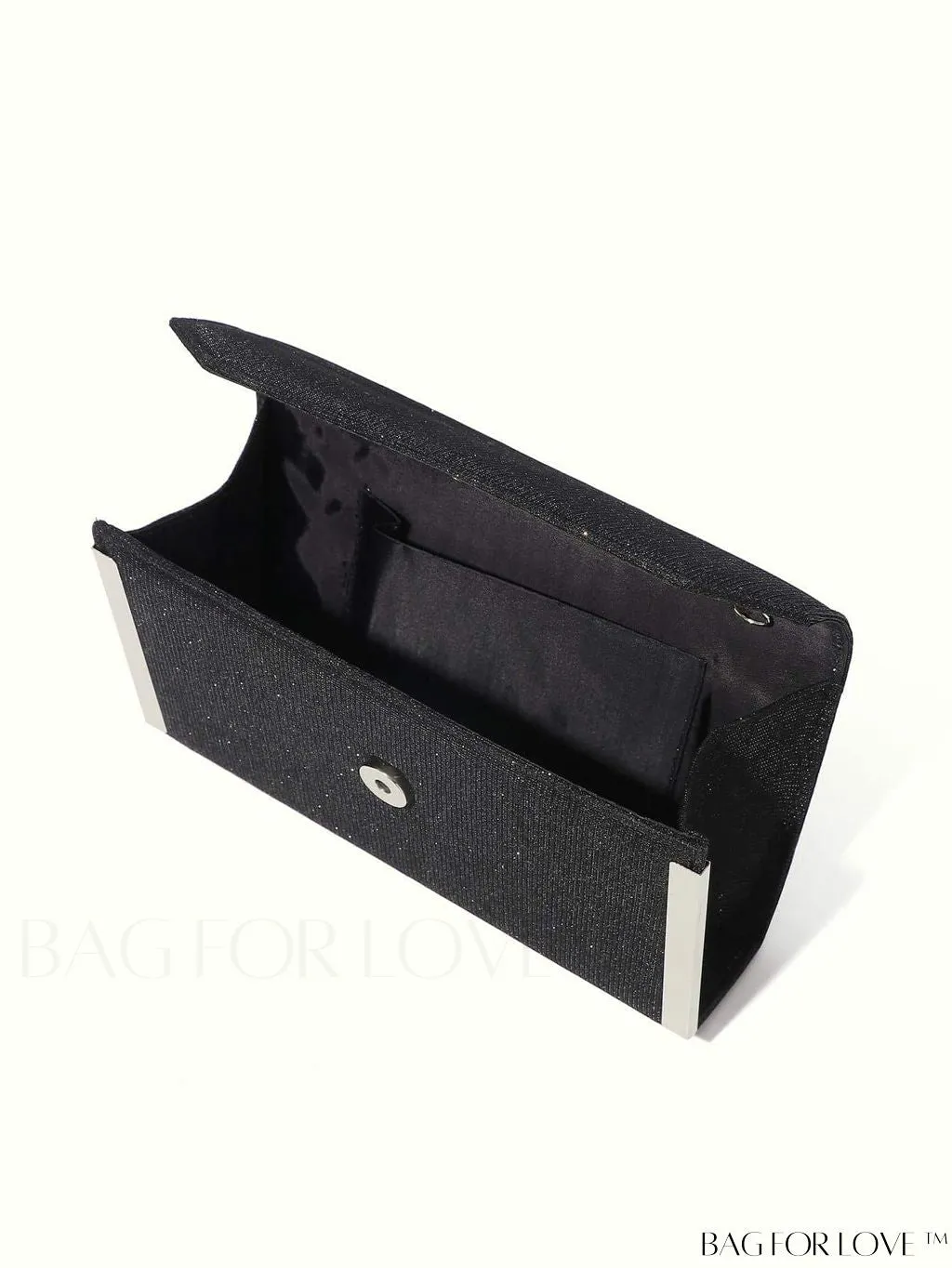 BagForLove - Compact Glitter Flap Bag with Metal Embellishments
