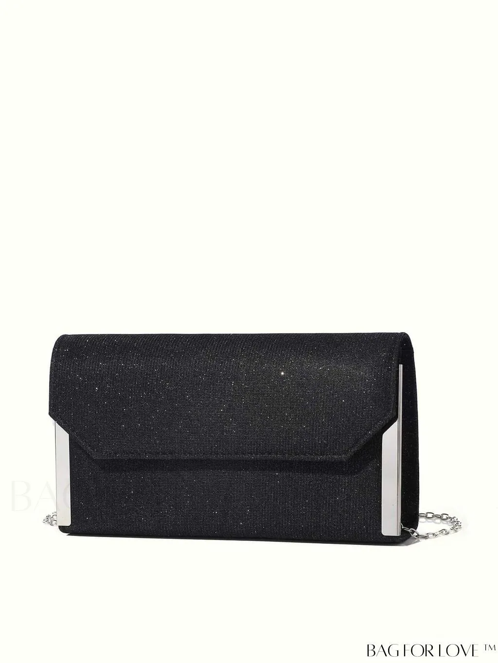 BagForLove - Compact Glitter Flap Bag with Metal Embellishments