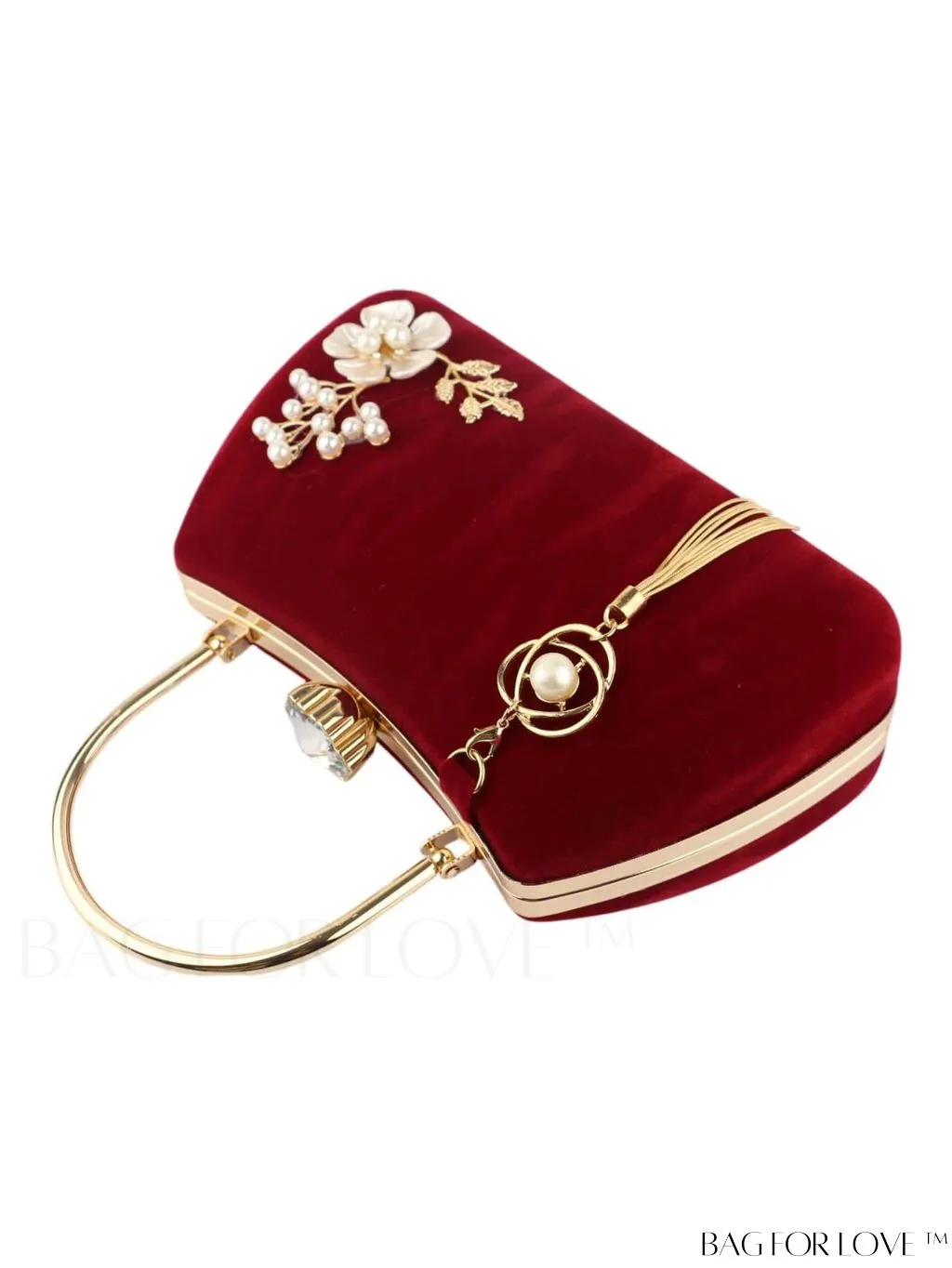 BagForLove - Compact Pearl & Rhinestone Box Bag with Tassel Embellishment