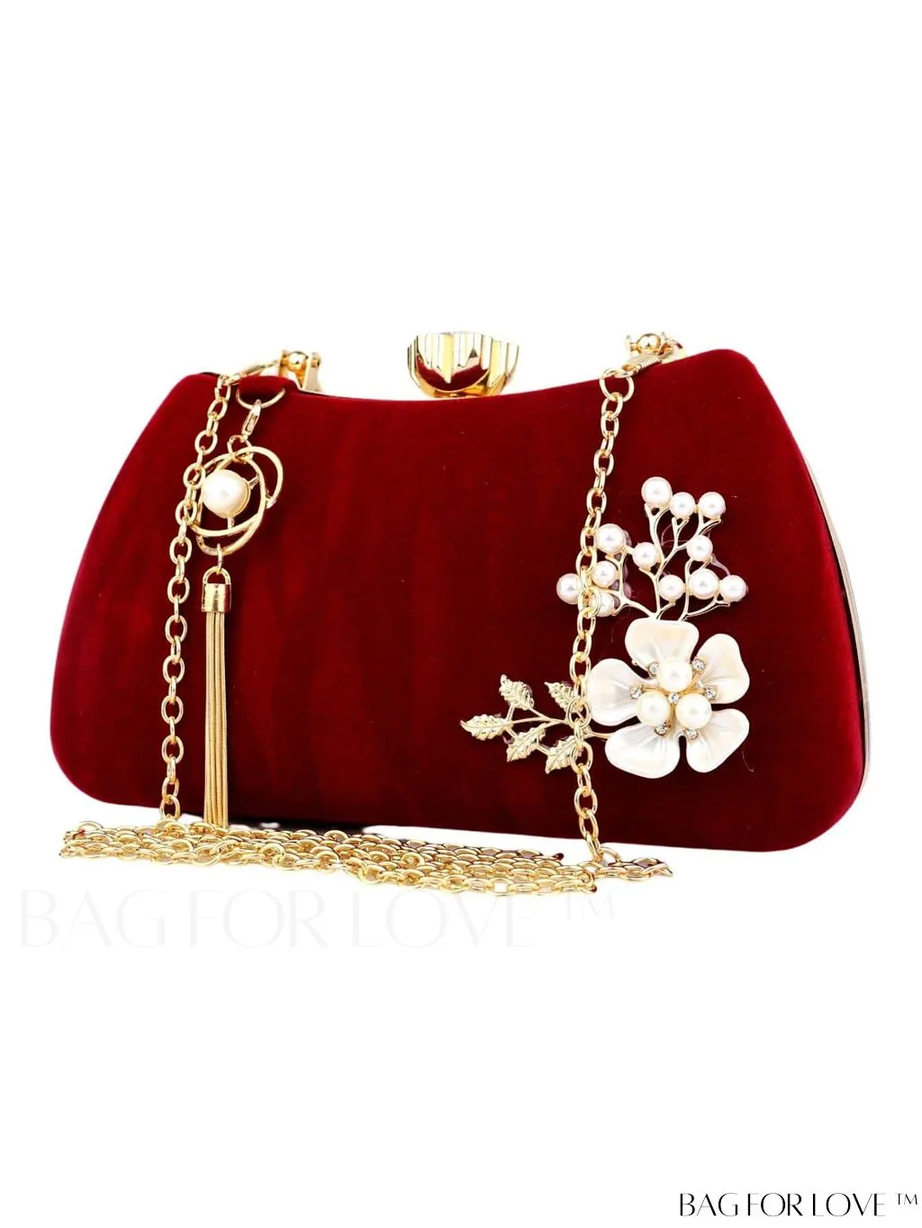 BagForLove - Compact Pearl & Rhinestone Box Bag with Tassel Embellishment