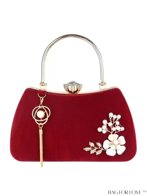 BagForLove - Compact Pearl & Rhinestone Box Bag with Tassel Embellishment