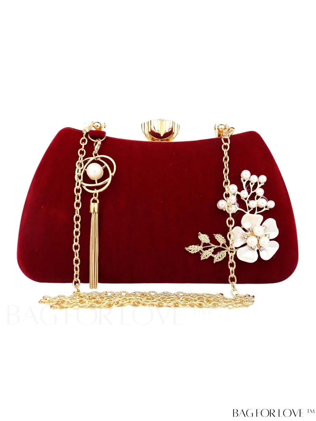 BagForLove - Compact Pearl & Rhinestone Box Bag with Tassel Embellishment