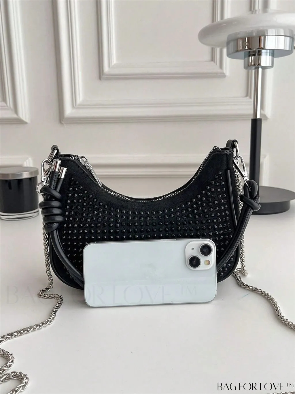 BagForLove - Compact Rhinestone Chain-Strap Hobo Bag