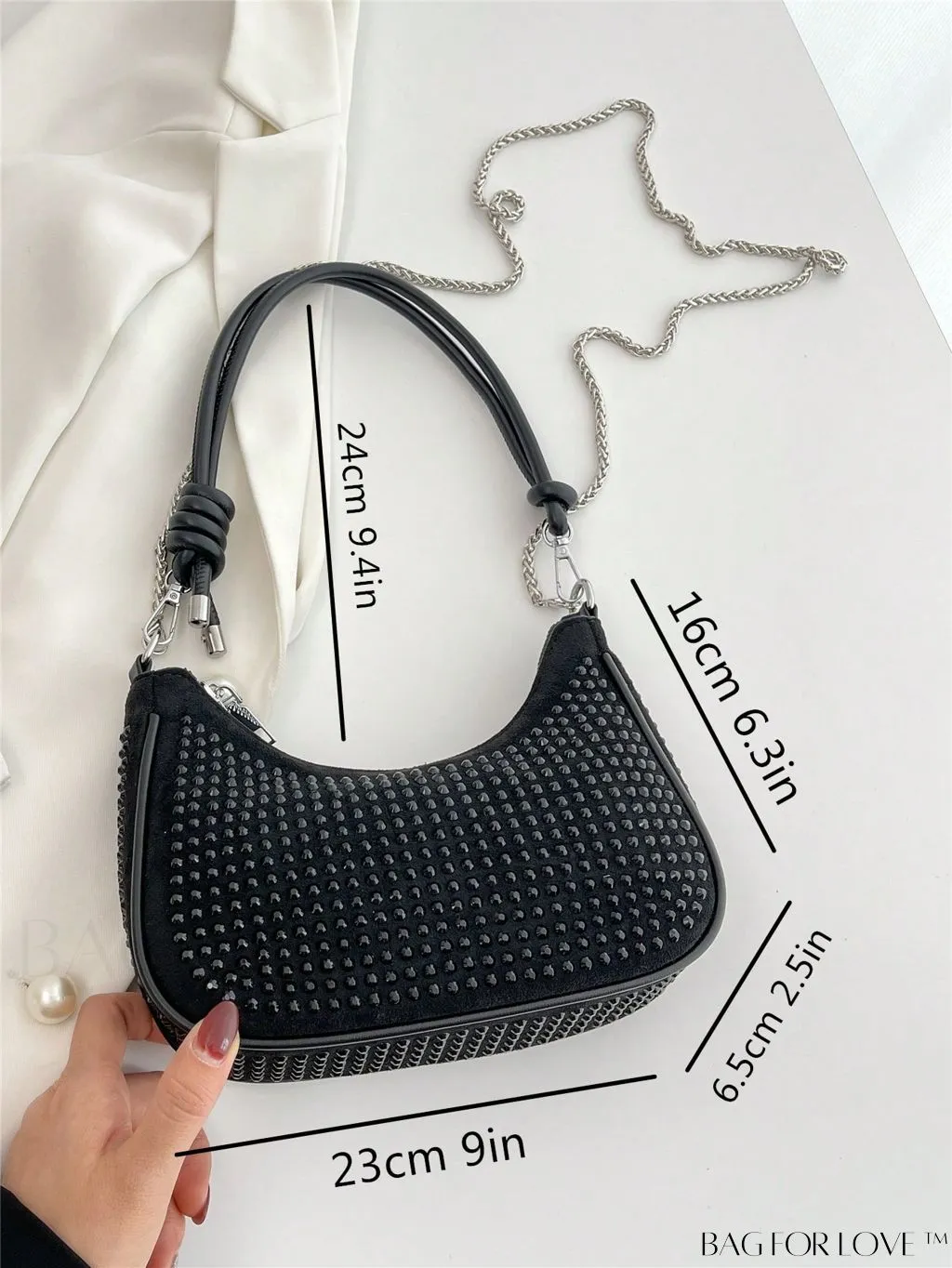 BagForLove - Compact Rhinestone Chain-Strap Hobo Bag