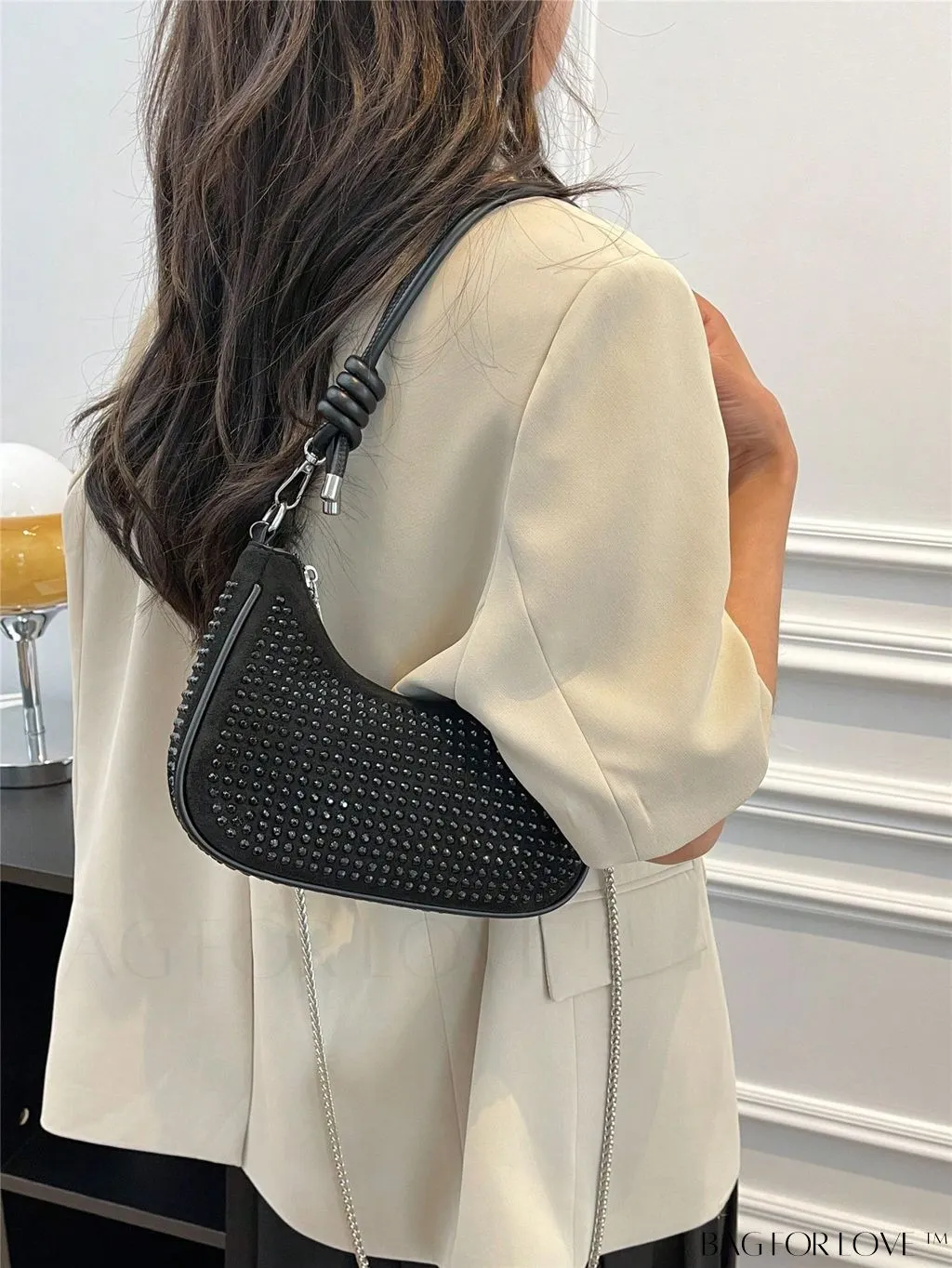 BagForLove - Compact Rhinestone Chain-Strap Hobo Bag
