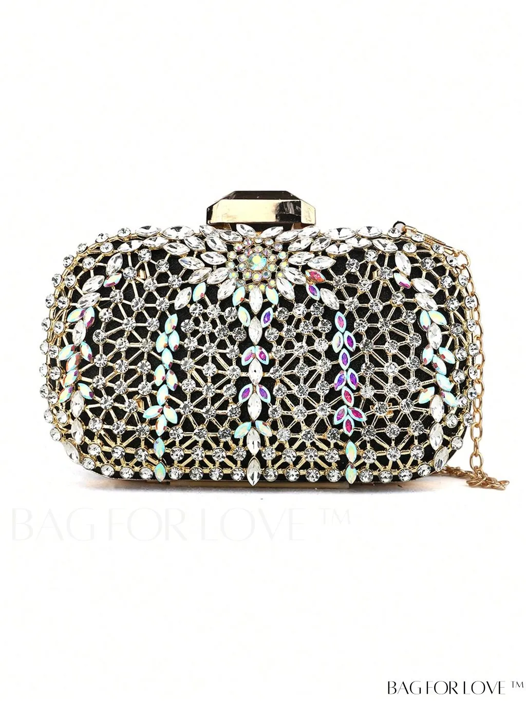 BagForLove - Compact Rhinestone-Embellished Glitter Box Bag with Glamorous Chain - Mini Design