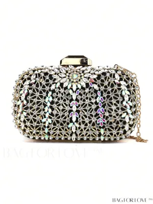 BagForLove - Compact Rhinestone-Embellished Glitter Box Bag with Glamorous Chain - Mini Design