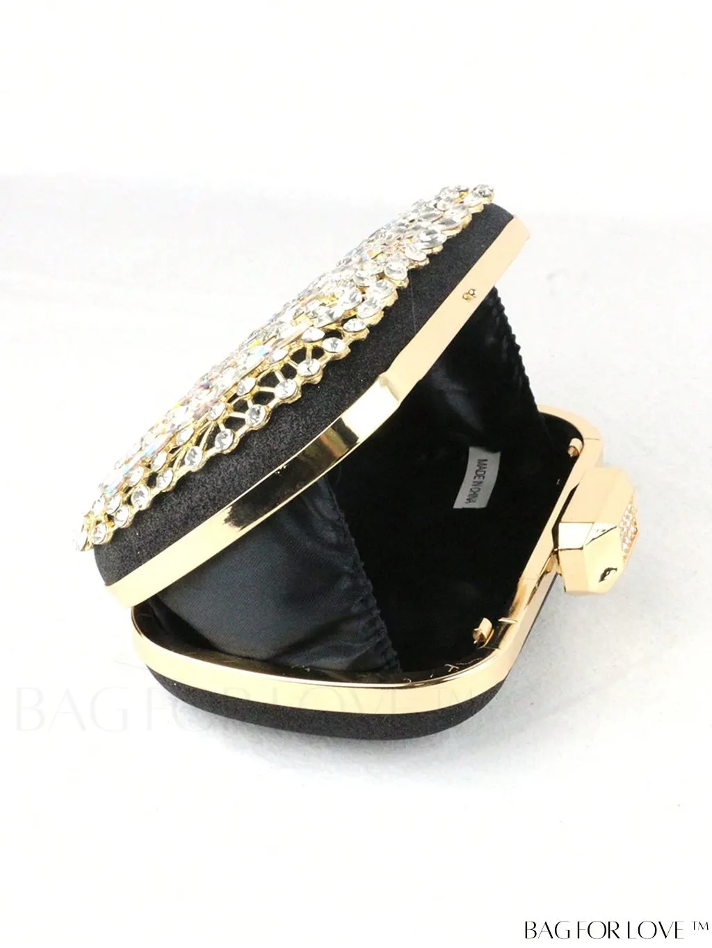BagForLove - Compact Rhinestone-Embellished Glitter Box Bag with Glamorous Chain - Mini Design