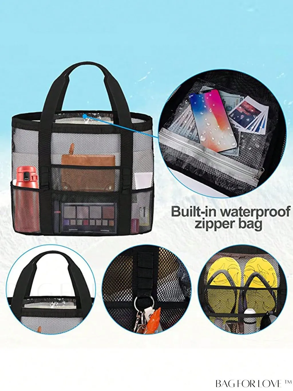 BagForLove - Large Capacity Mesh Beach Bag: Shoulder Tote for Outdoor & Pool