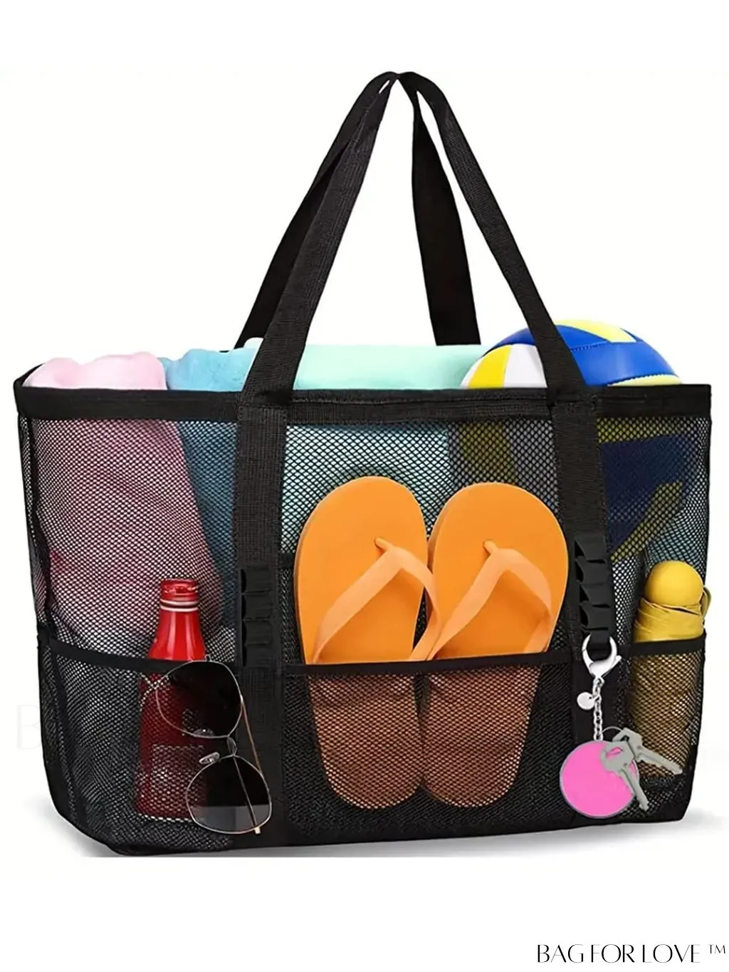 BagForLove - Large Capacity Mesh Beach Bag: Shoulder Tote for Outdoor & Pool