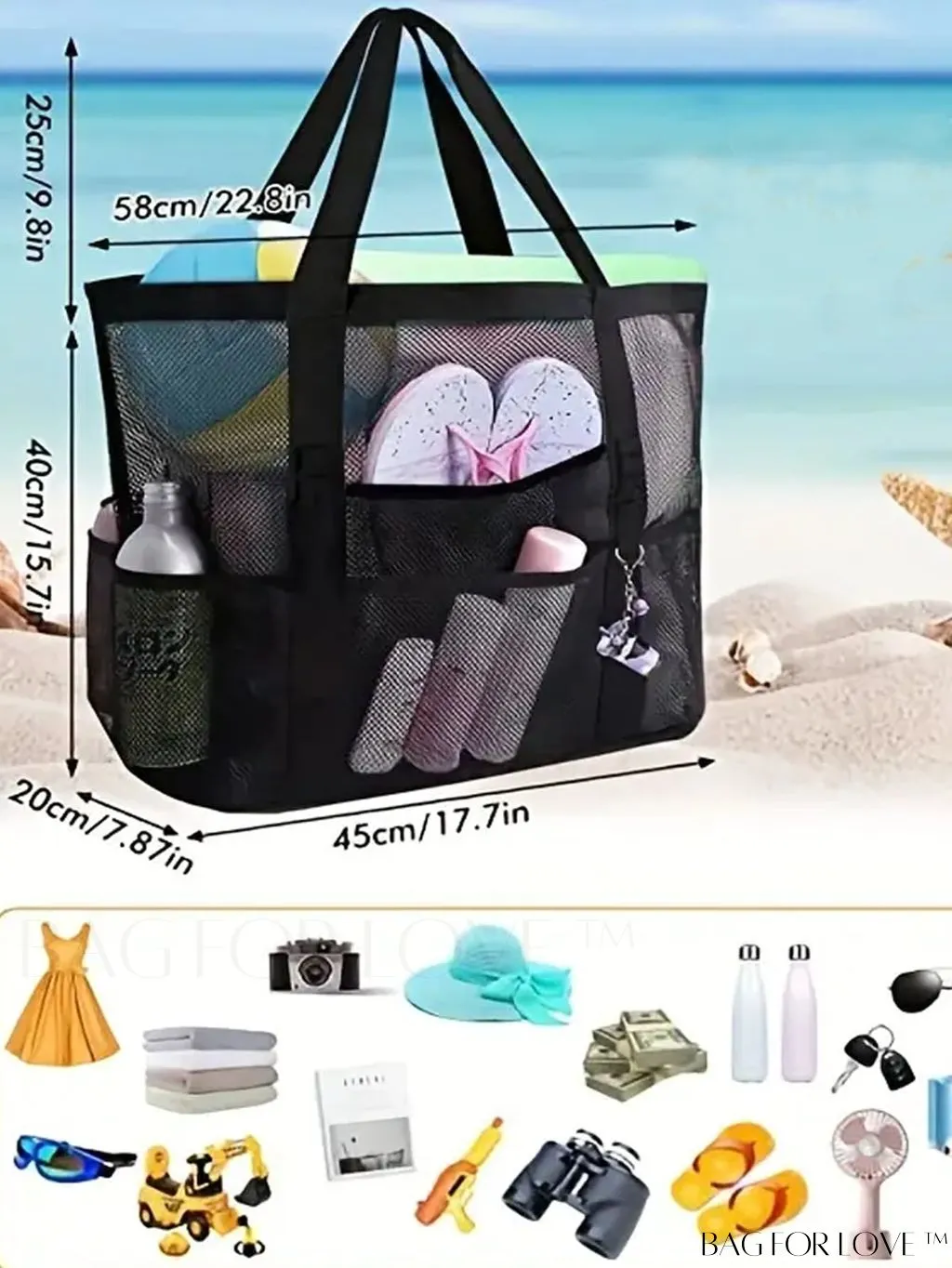 BagForLove - Large Capacity Mesh Beach Bag: Shoulder Tote for Outdoor & Pool