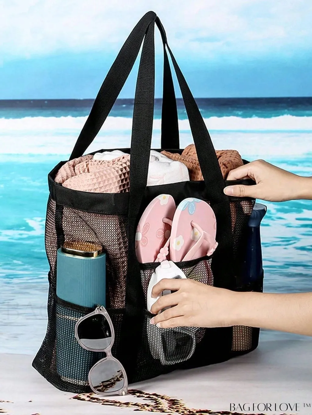 BagForLove - Large Capacity Mesh Beach Bag: Shoulder Tote for Outdoor & Pool
