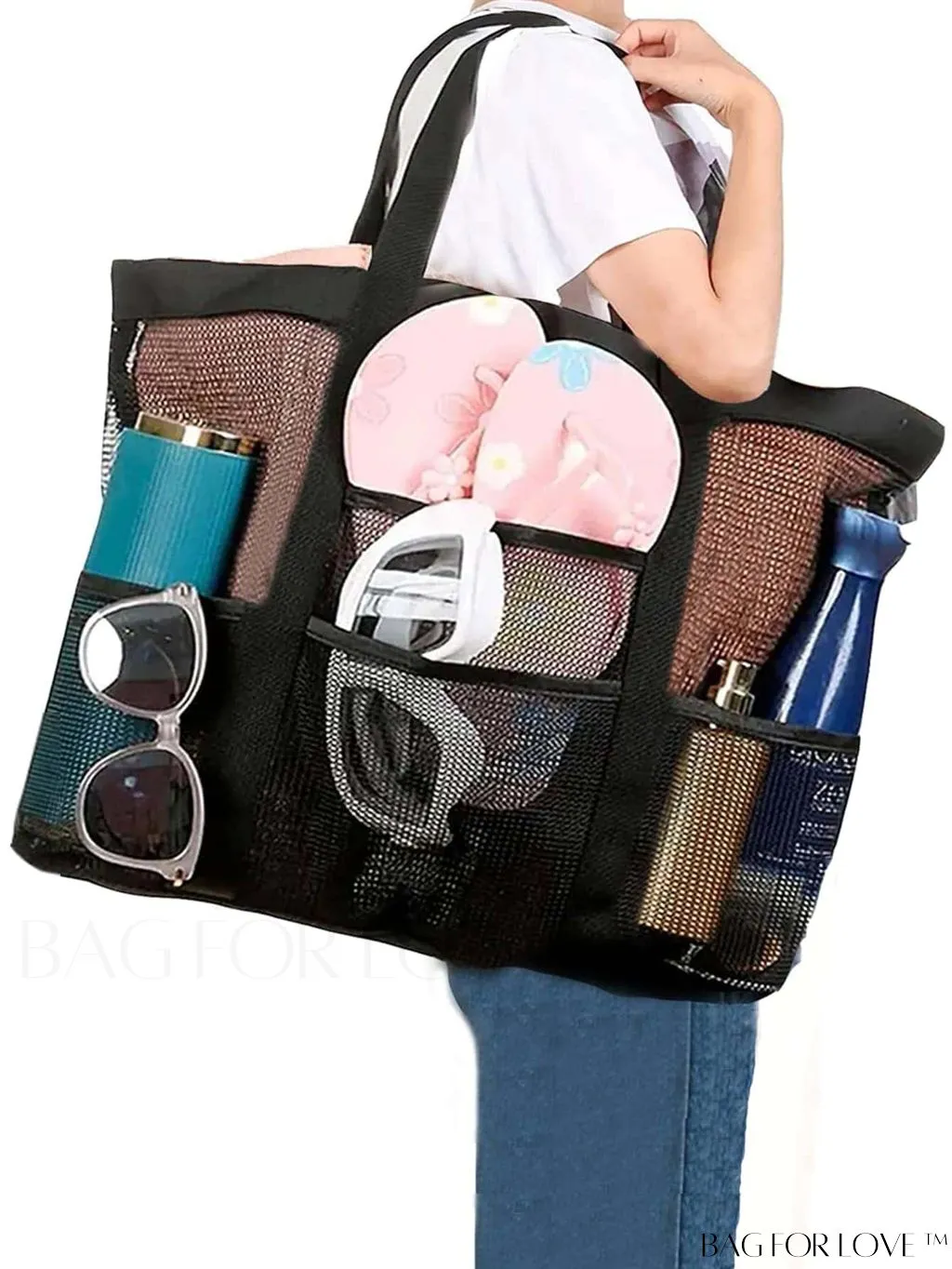 BagForLove - Large Capacity Mesh Beach Bag: Shoulder Tote for Outdoor & Pool