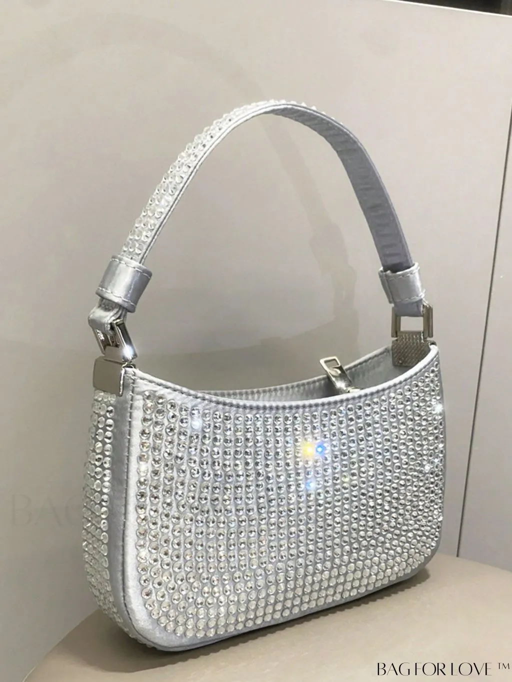 BagForLove - Luxury Rhinestone Evening Clutch - Designer Handbag with Shiny Shoulder Strap