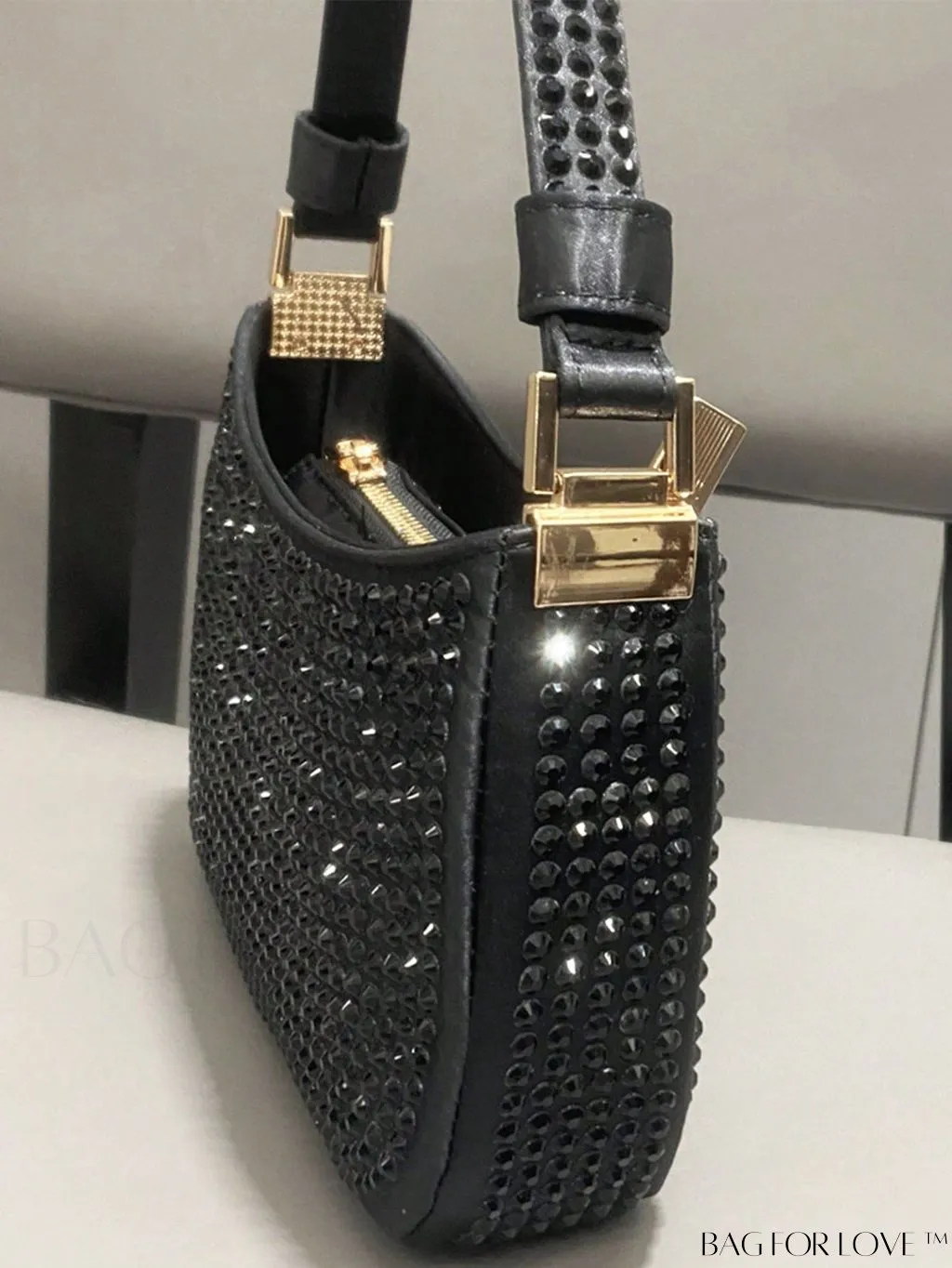 BagForLove - Luxury Rhinestone Evening Clutch - Designer Handbag with Shiny Shoulder Strap