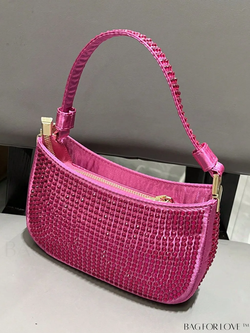 BagForLove - Luxury Rhinestone Evening Clutch - Designer Handbag with Shiny Shoulder Strap