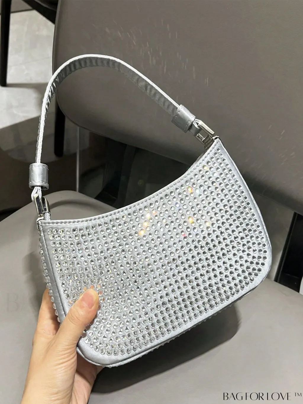 BagForLove - Luxury Rhinestone Evening Clutch - Designer Handbag with Shiny Shoulder Strap