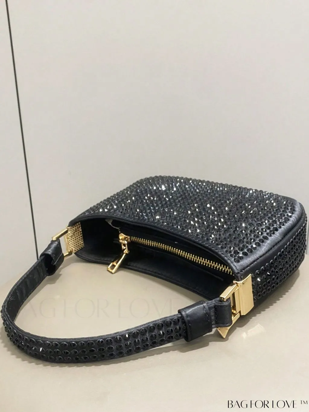 BagForLove - Luxury Rhinestone Evening Clutch - Designer Handbag with Shiny Shoulder Strap