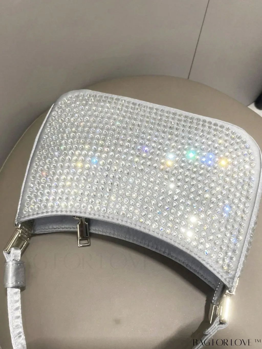 BagForLove - Luxury Rhinestone Evening Clutch - Designer Handbag with Shiny Shoulder Strap