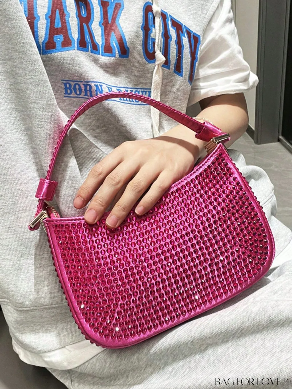 BagForLove - Luxury Rhinestone Evening Clutch - Designer Handbag with Shiny Shoulder Strap