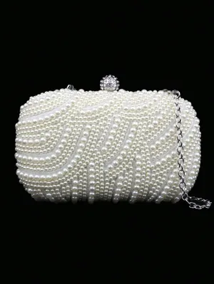 BagForLove - Pearl & Rhinestone Mini Box Bag with Chain Strap - Elegant and Compact