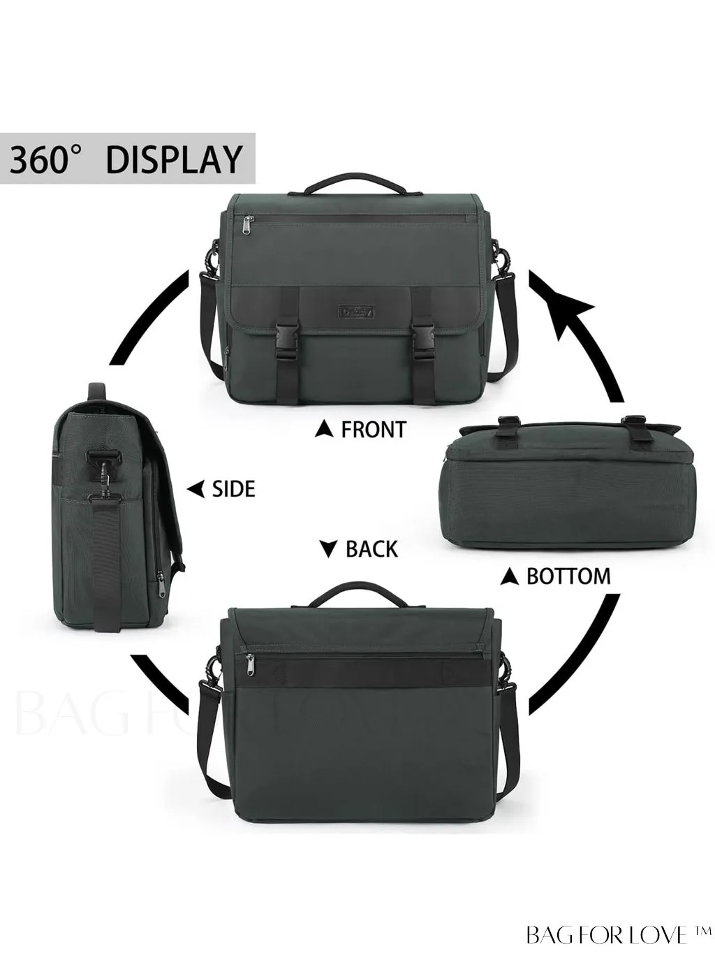 BagForLove - Waterproof Messenger Bag: 15.6 Inch Laptop Briefcase with Cable Organizer - Office & College