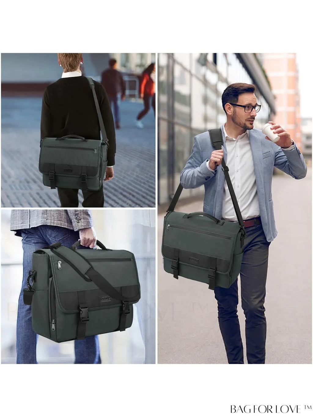 BagForLove - Waterproof Messenger Bag: 15.6 Inch Laptop Briefcase with Cable Organizer - Office & College