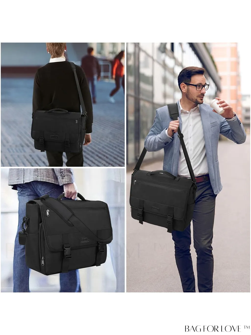 BagForLove - Waterproof Messenger Bag: 15.6 Inch Laptop Briefcase with Cable Organizer - Office & College