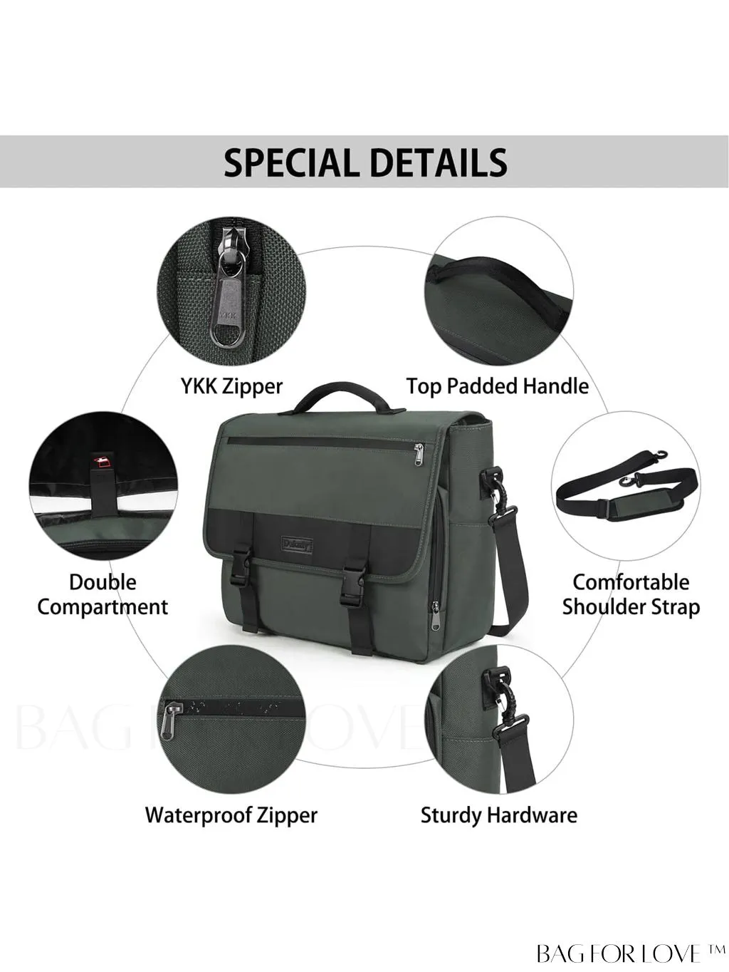 BagForLove - Waterproof Messenger Bag: 15.6 Inch Laptop Briefcase with Cable Organizer - Office & College