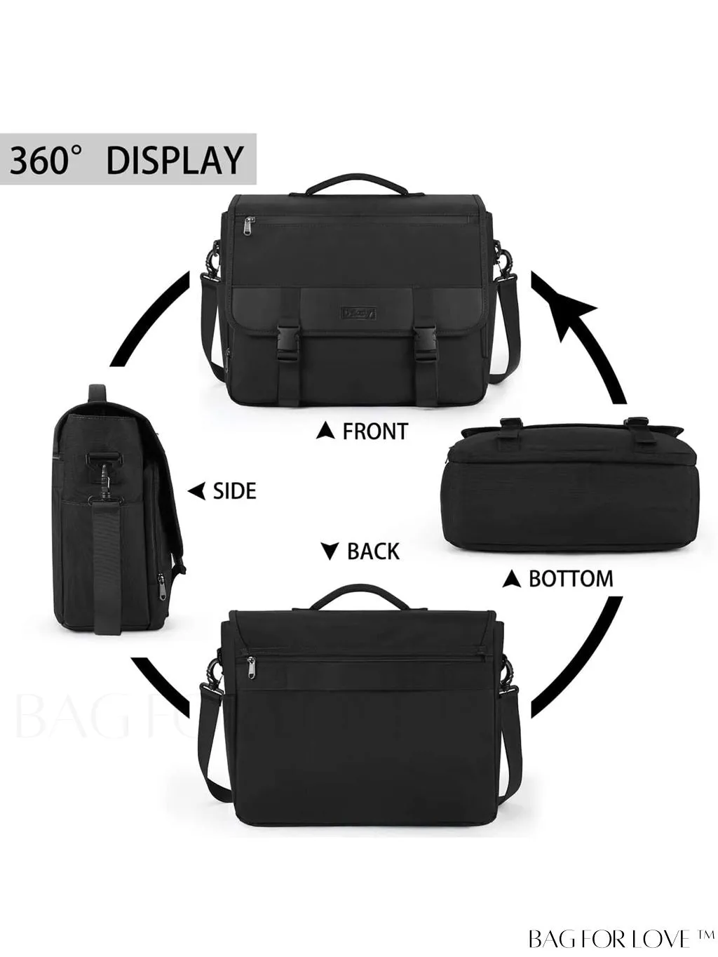 BagForLove - Waterproof Messenger Bag: 15.6 Inch Laptop Briefcase with Cable Organizer - Office & College