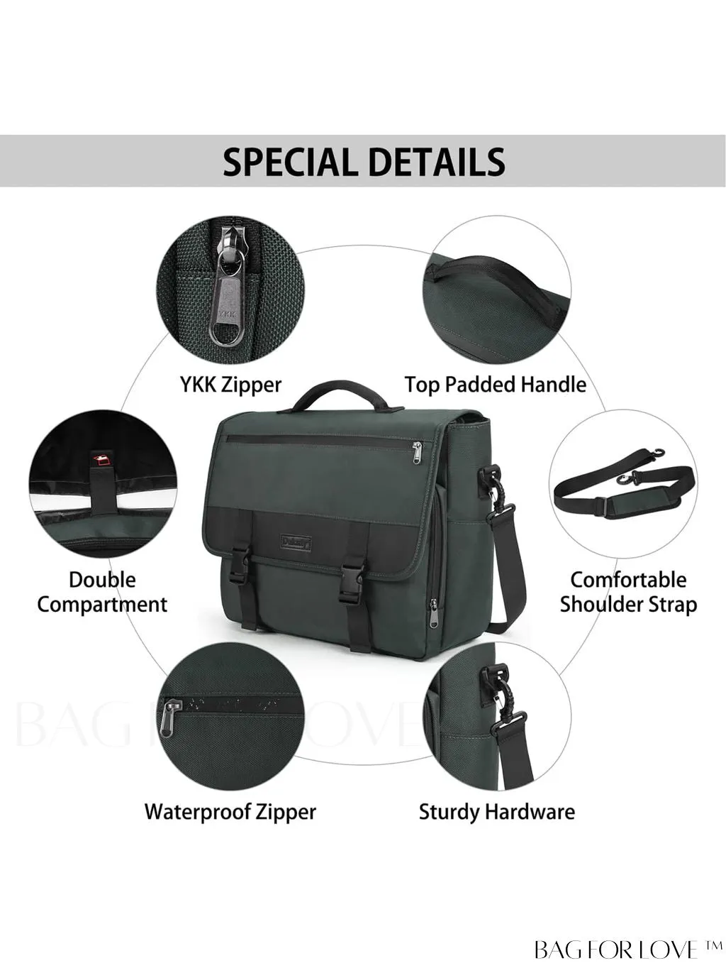 BagForLove - Waterproof Messenger Bag: 15.6 Inch Laptop Briefcase with Cable Organizer - Office & College
