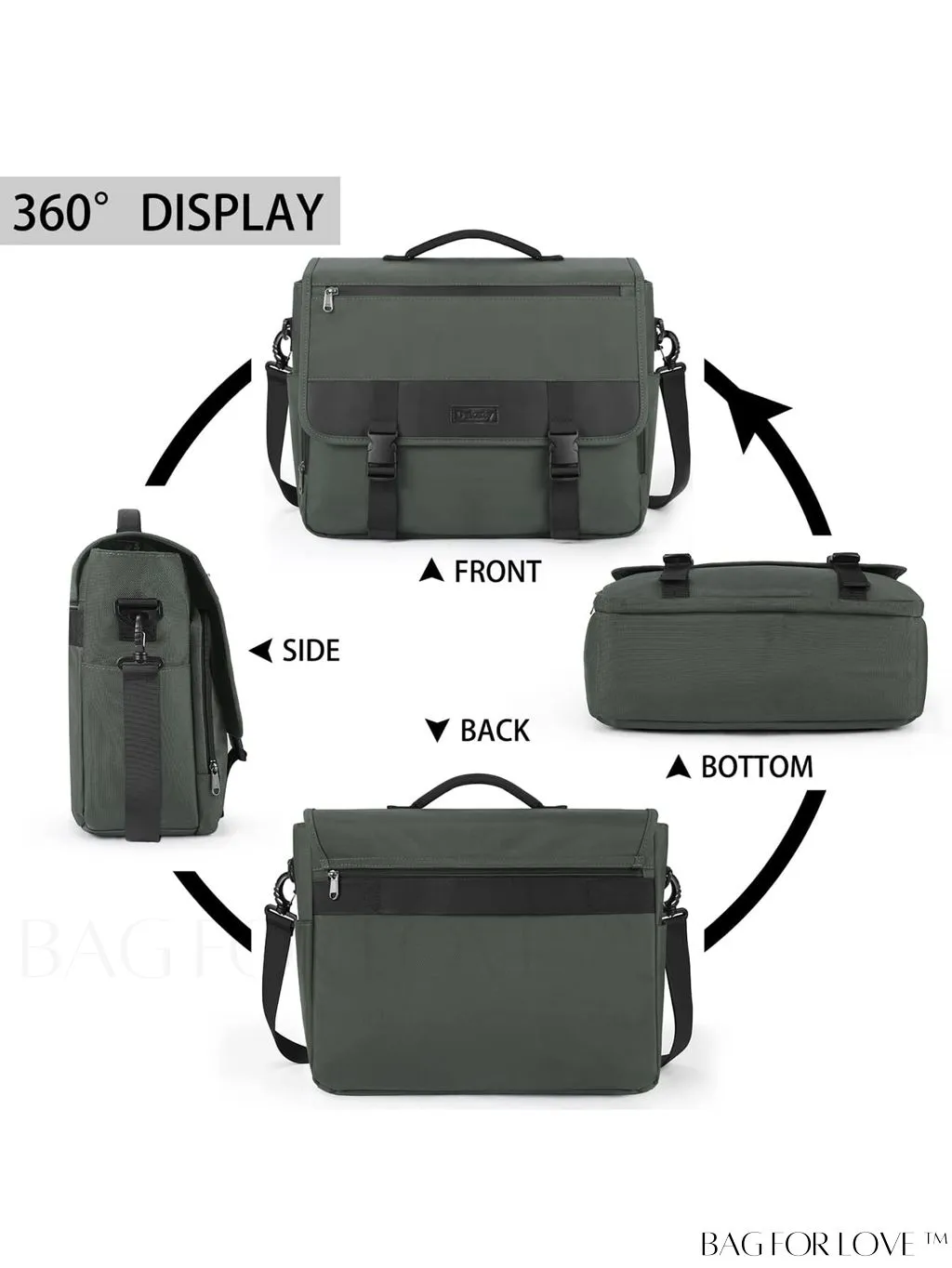 BagForLove - Waterproof Messenger Bag: 15.6 Inch Laptop Briefcase with Cable Organizer - Office & College
