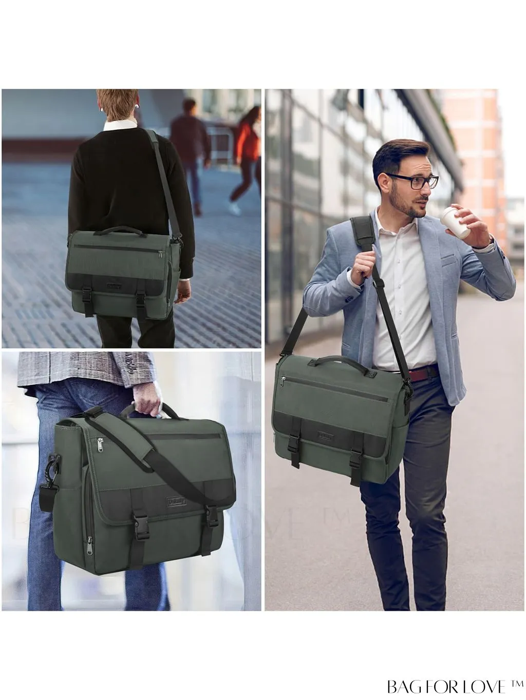 BagForLove - Waterproof Messenger Bag: 15.6 Inch Laptop Briefcase with Cable Organizer - Office & College
