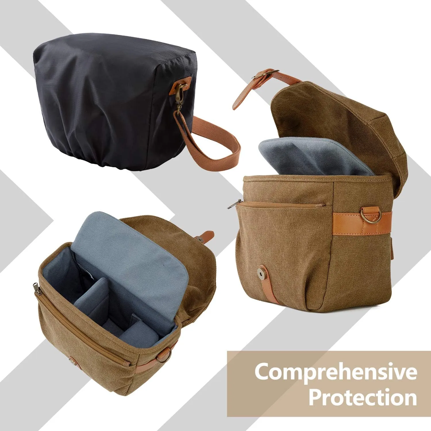 BAGSMART Camera Bag, SLR DSLR Canvas Crossbody Camera Case, Compact Camera Shoulder Bag with Rain Cover for Women and Men