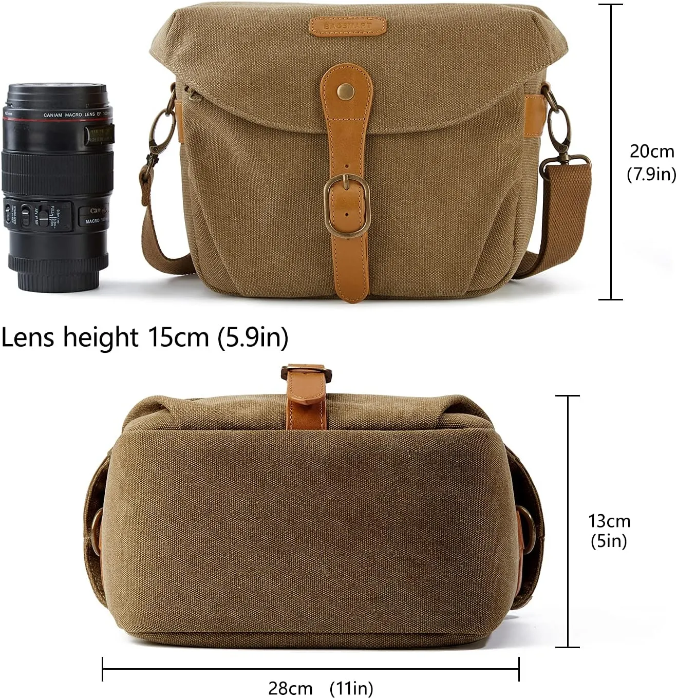 BAGSMART Camera Bag, SLR DSLR Canvas Crossbody Camera Case, Compact Camera Shoulder Bag with Rain Cover for Women and Men