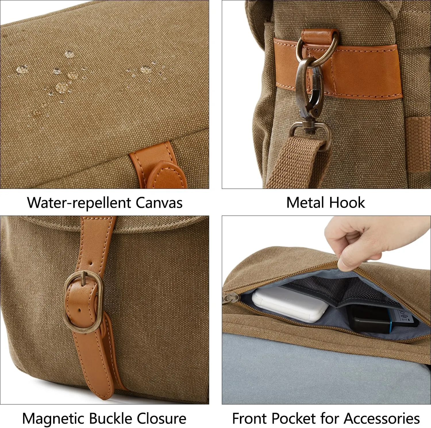 BAGSMART Camera Bag, SLR DSLR Canvas Crossbody Camera Case, Compact Camera Shoulder Bag with Rain Cover for Women and Men